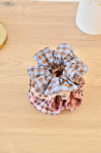 Chouchou vichy bleu et marron
