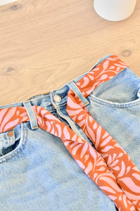 Foulard feuillage rose et rouge