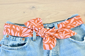 Foulard feuillage rose et rouge