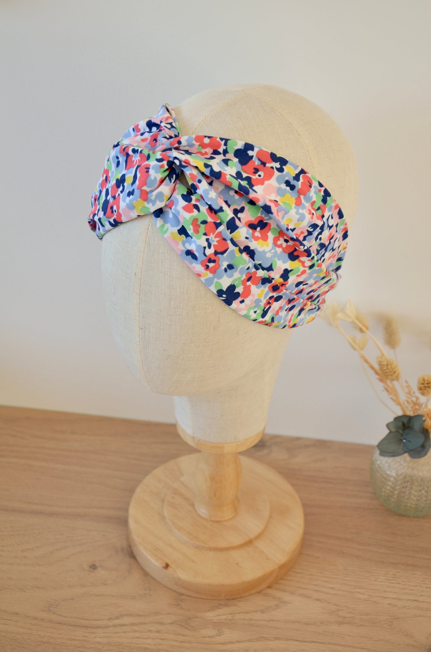 Headband fleuri rouge et bleu