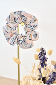 Chouchou gaze de coton fleuri bleu et rose