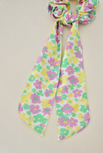 Chouchou foulard fleurs jaunes et vertes