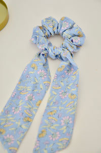 Chouchou foulard lin bleu