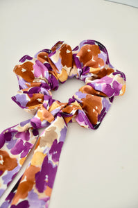 Chouchou foulard fleuri violet et orange